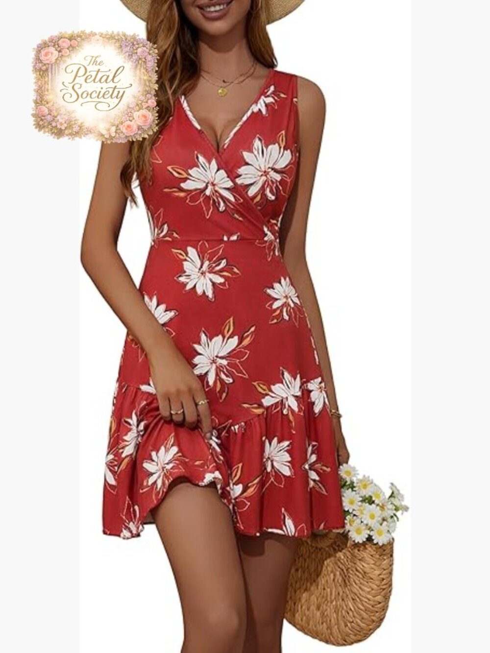 Sleeveless Wrap V Neck Mini Dress Summer Sundress Floral Print